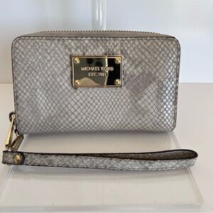 Michael Kors Snake Embossed Zip Around Wallet Wristlet